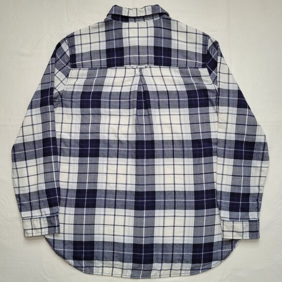 American Eagle Plaid Flannel Button-Up Shirt  Blue White Boyfriend Fit XLarge - Picture 3 of 10